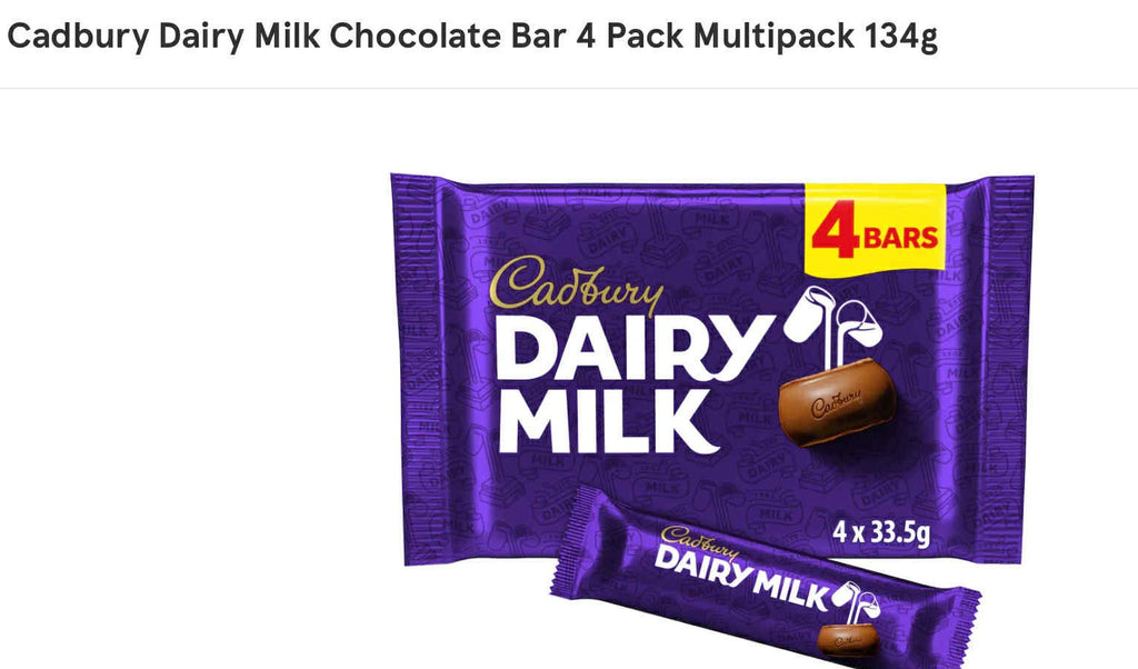British Cadbury's Dairy Milk Multi Pack 4 Bars In A Pack Sealed USA Fast Delivery New(pack of 2) 8 chocolate bars in total